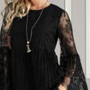 Black Lace Bell Sleeve Top
